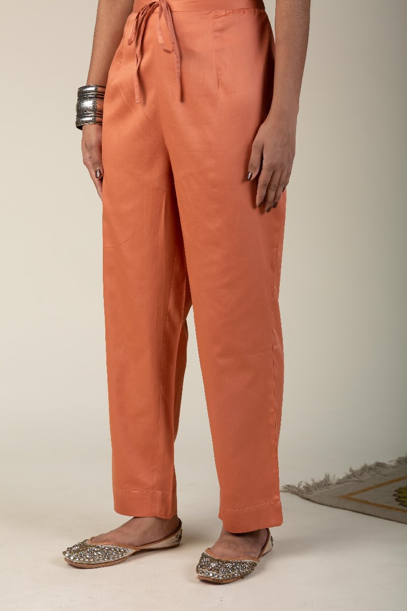 Image for Kusvaa Pnt004 Multi Color Cotton Satin Pant Coralorange Front