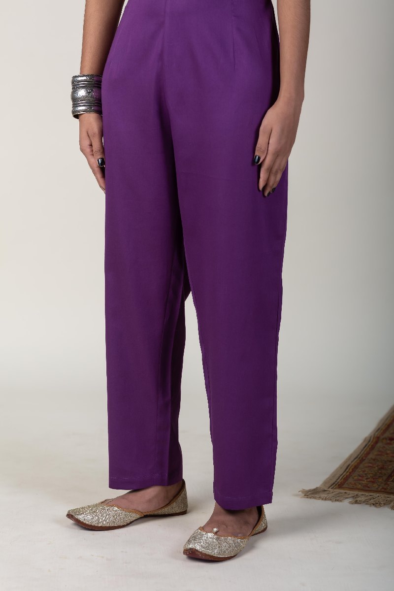 Image for Kusvaa Pnt004 Multi Color Cotton Satin Pant Darkpurple Front