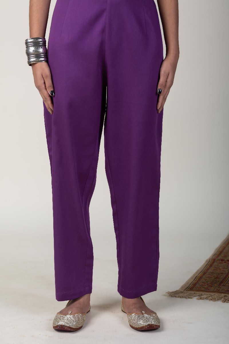 Image for Kusvaa Pnt004 Multi Color Cotton Satin Pant Darkpurple Side