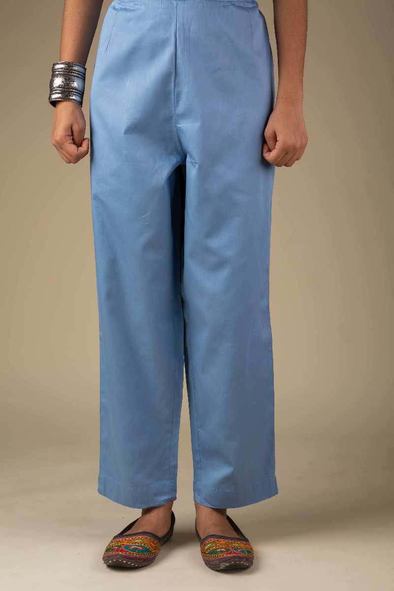 Image for Kusvaa Pnt004 Multi Color Cotton Silk Pant Skyblue Front