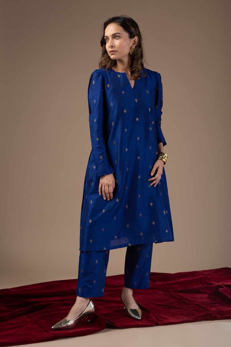 Image for Kusvaa Cood034 Urvashi Cotton Silk Kurta Pant Set Pocket