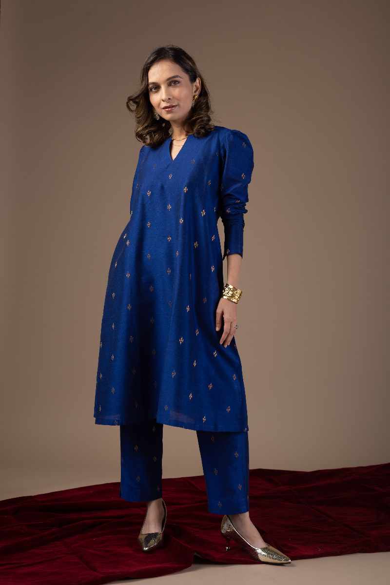 Image for Kusvaa Cood034 Urvashi Cotton Silk Kurta Pant Set Sleeves