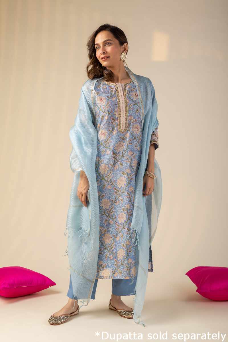 Image for Kusvaa Cood035 Jiyashree Chanderi Kurta Pant Set Back New