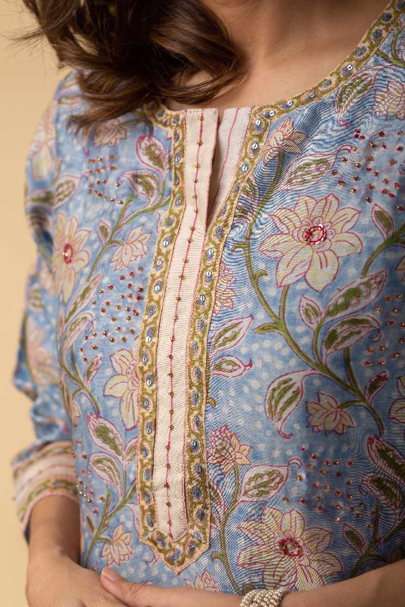 Image for Kusvaa Cood035 Jiyashree Chanderi Kurta Pant Set Closeup