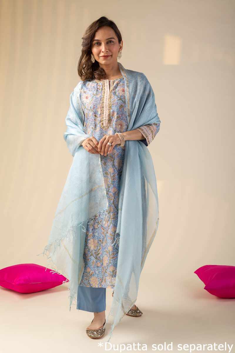 Image for Kusvaa Cood035 Jiyashree Chanderi Kurta Pant Set Side New