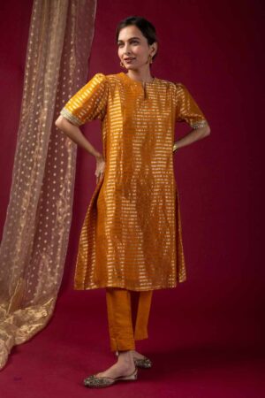 Image for Kusvaa Wkr026 Nandini Chanderi A Line Kurta Sleeves