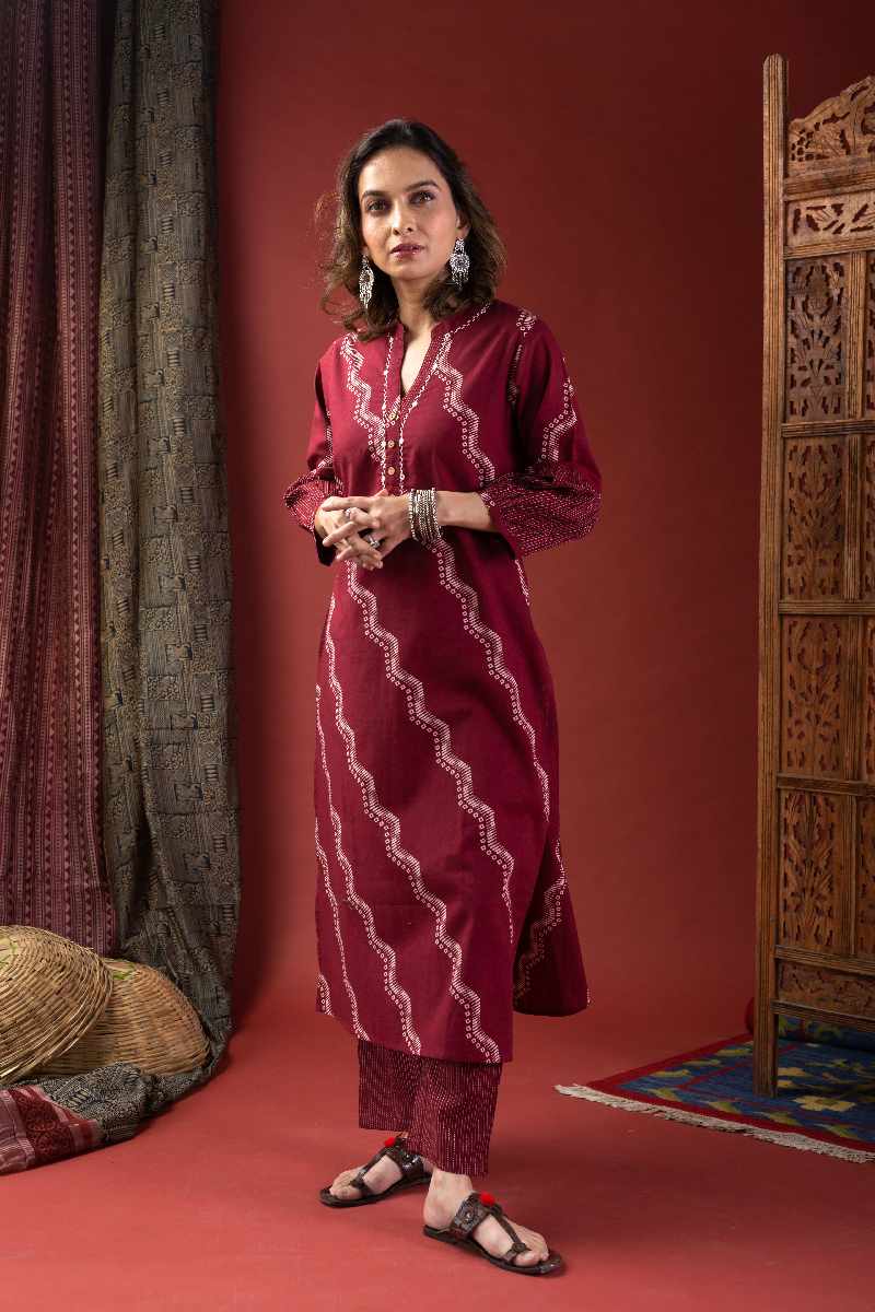Image for Kusvaa Cood048 Drista Cotton Kurta Pant Set Sleeves