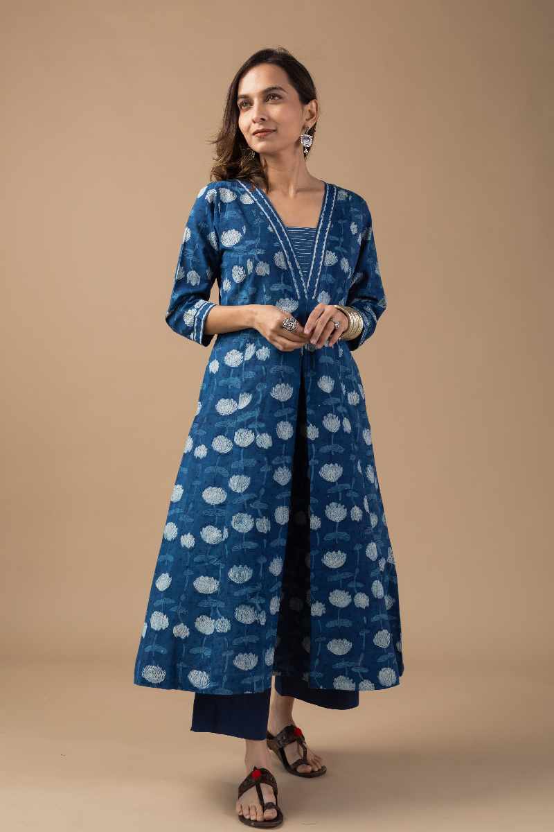 Image for Kusvaa Wkr059 Nisha Cotton Handblock Kurta Closeup 2 New