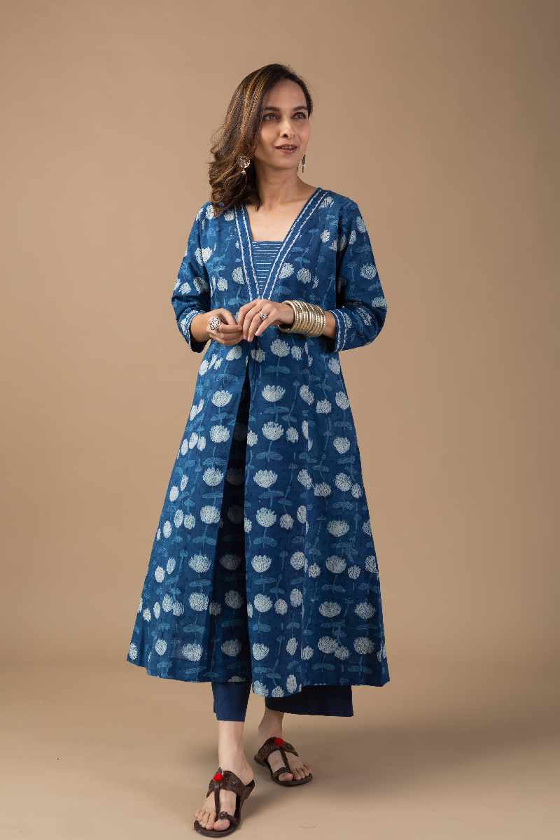 Image for Kusvaa Wkr059 Nisha Cotton Handblock Kurta Front New