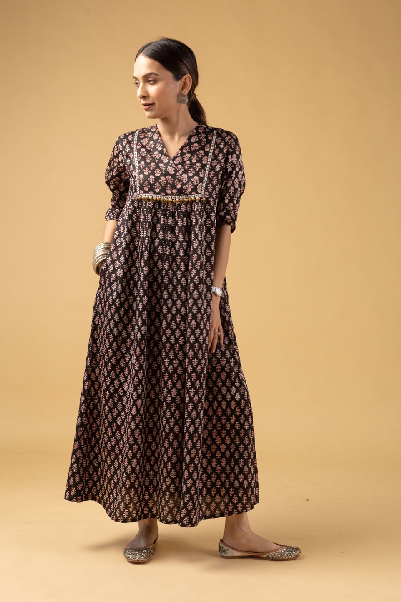 Image for Kusvaa Dr017 Reema Handblock Cotton Dress Front