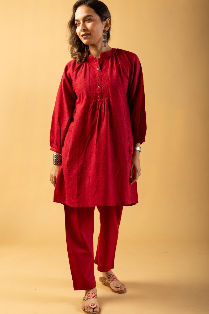 Kimaya - Must Have Black Handloom Cotton With Ikat Trims Kurti (Optional Pants)
