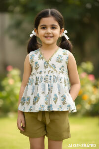 Image for Kusvaa Grw073 Mythili Cotton Girls Top Short Set Model