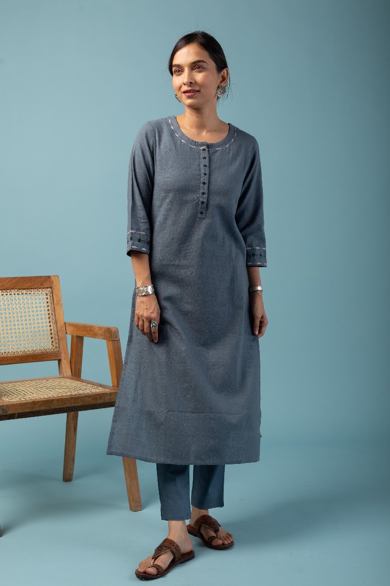 Image for Kusvaa Wkr131 Anvi Cotton Slub Kurta Sitting