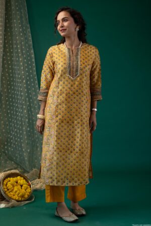 Image for Kusvaa Wkr192 Aarin Chanderi Straight Fit Kurta Side