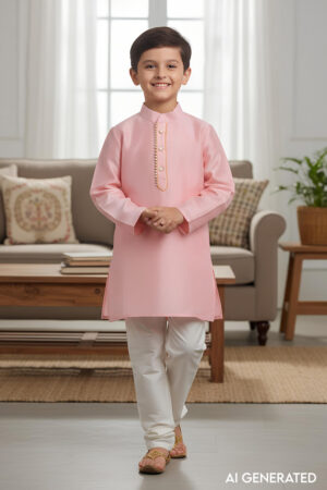 Image for Kusvaa Byw055 Mourya Chanderi Boys Kurta Pant Set Model