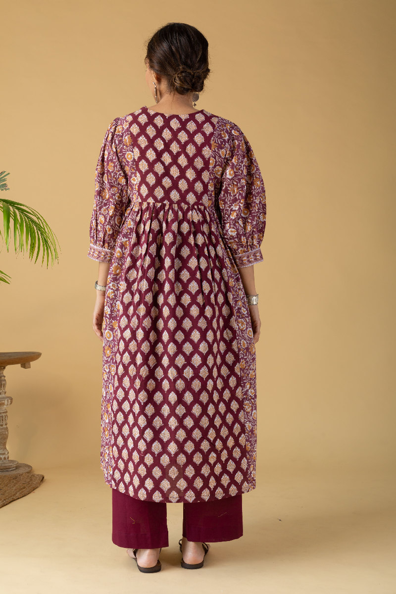 Image for Kusvaa Wkr195 Pravya Cotton Block Print Kurta Back Latest