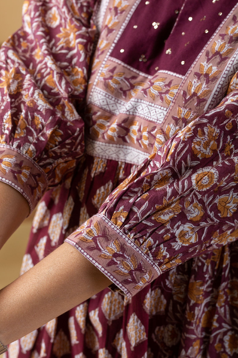 Image for Kusvaa Wkr195 Pravya Cotton Block Print Kurta Closeup 2 Latset