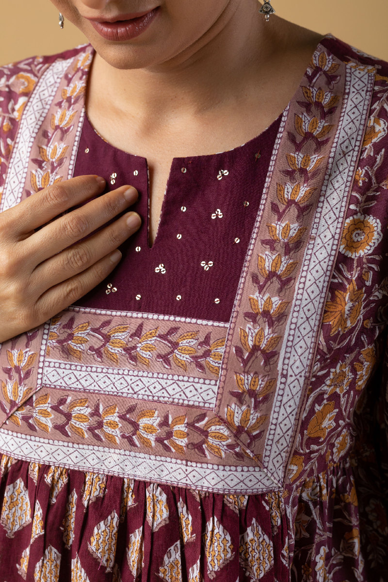 Image for Kusvaa Wkr195 Pravya Cotton Block Print Kurta Closeup Latest