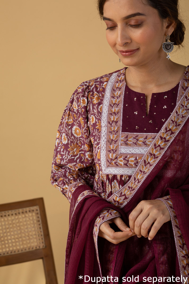 Image for Kusvaa Wkr195 Pravya Cotton Block Print Kurta Pattern Latset