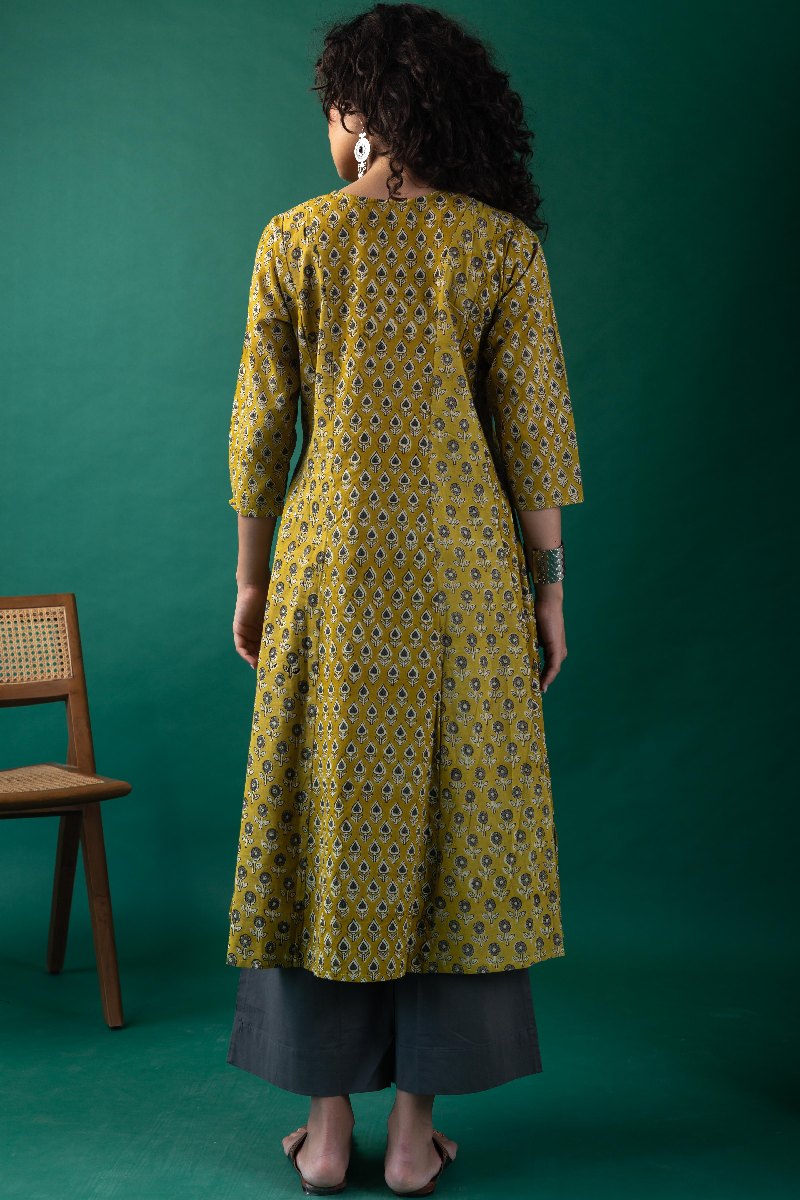 Image for Kusvaa Wkr198 Ishana Cotton Handblock Print Kurta Pocket