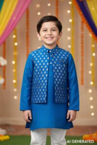Image for Kusvaa Byw065 Hridev Brocade Silk Boys Kurta Jacket Set Model