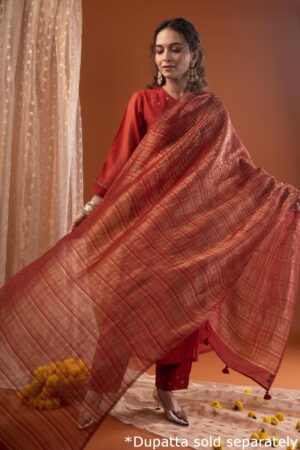 Image for Kusvaa Cood106 Trishira Chanderi Kurta Pant Set Sitting