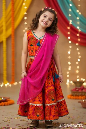 Image for Kusvaa Grw096 Inneisha Cotton Girls Skirt Top Dupatta Set Model