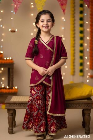 Image for Kusvaa Grw098 Tashya Cotton Girls Kurta Sharara Dupatta Sets Model