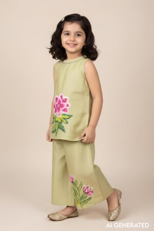 Image for Kusvaa Grw104 Shanui Chanderi Girls Kurta Pant Set Model