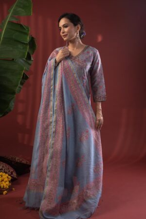 Image for Kusvaa Kds022 Shriva Chanderi Kurta With Dupatta Set Sleeves
