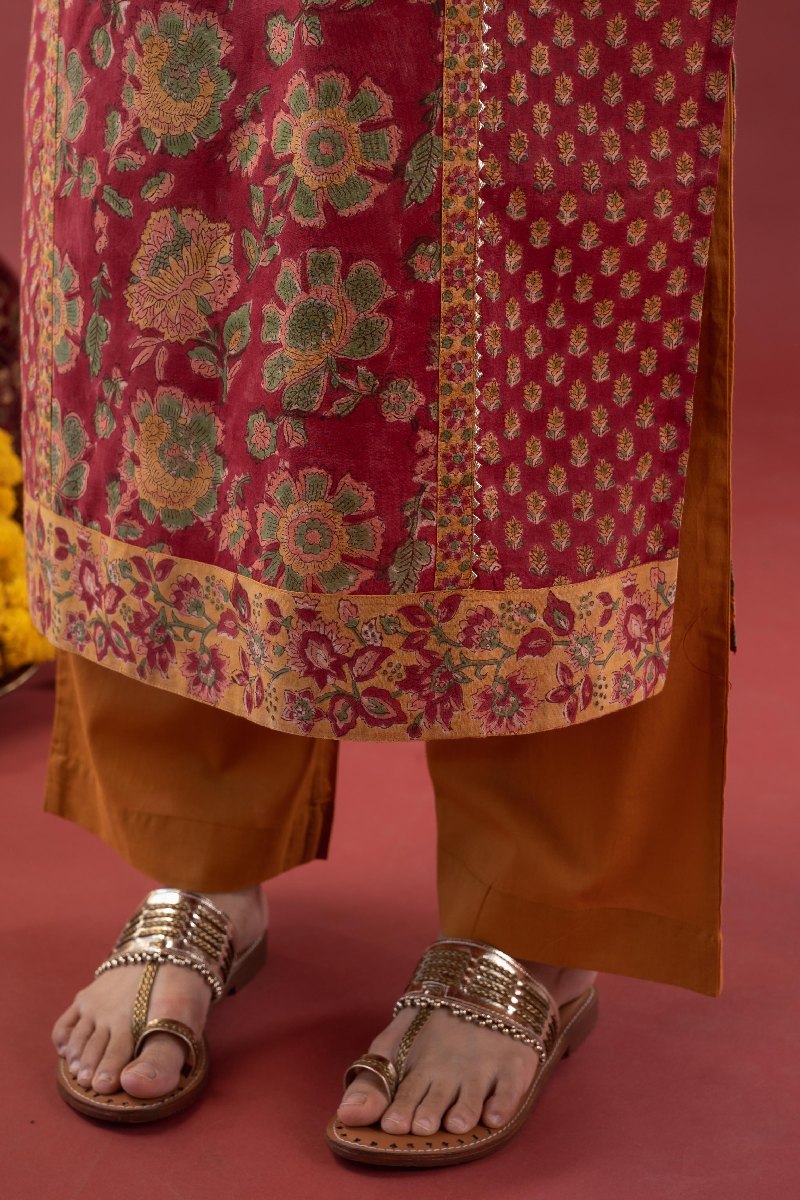 Image for Kusvaa Wkr215 Ahani Cotton Handblock Print Kurta Closeup 5