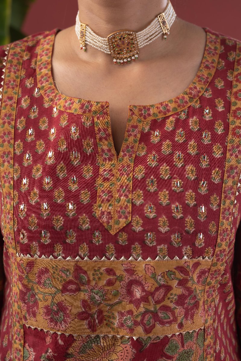 Image for Kusvaa Wkr215 Ahani Cotton Handblock Print Kurta Closeup