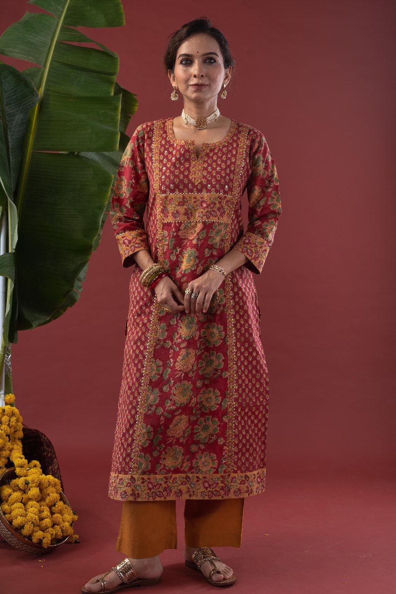 Image for Kusvaa Wkr215 Ahani Cotton Handblock Print Kurta Front