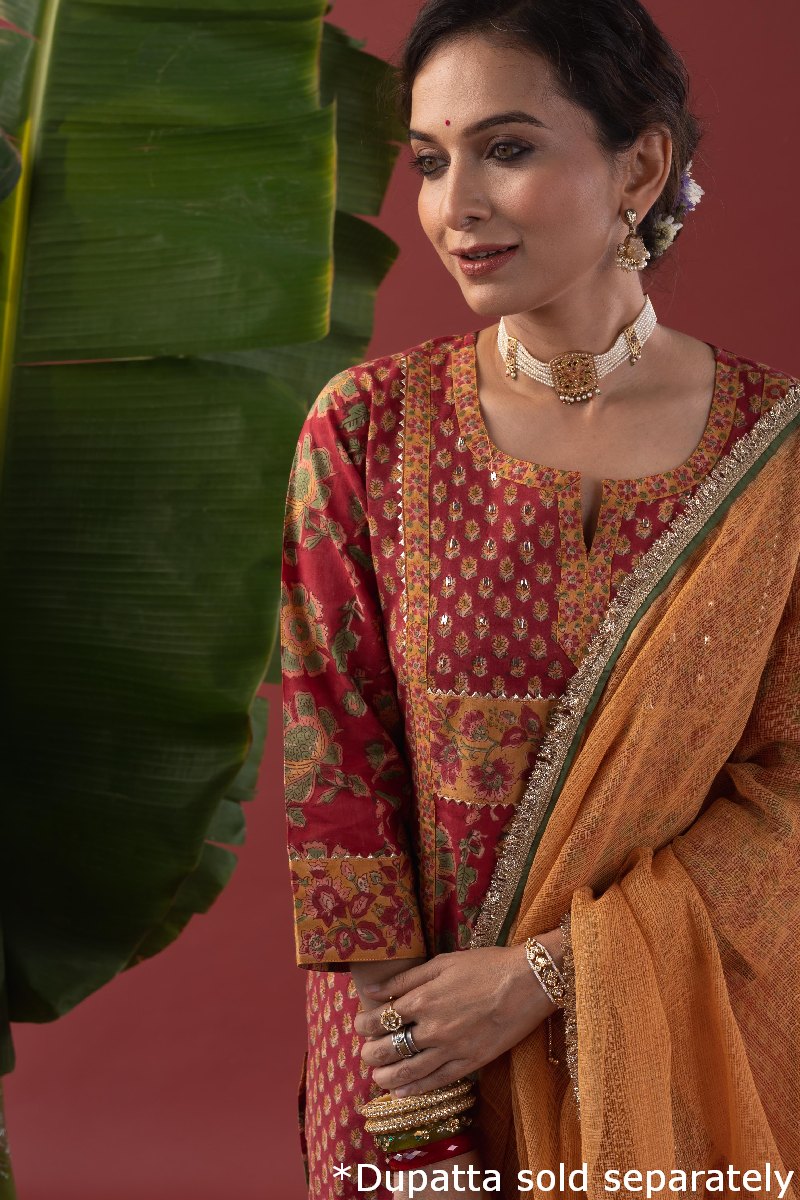 Image for Kusvaa Wkr215 Ahani Cotton Handblock Print Kurta Neck