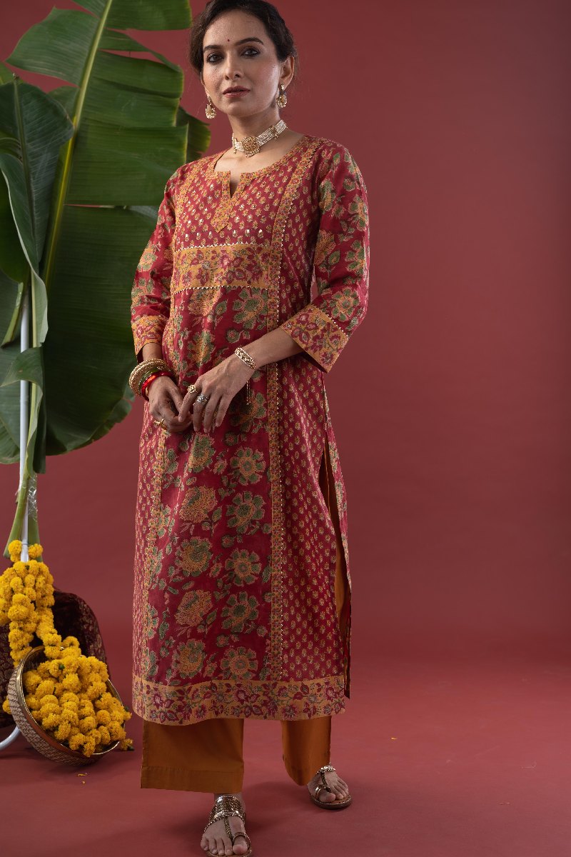 Image for Kusvaa Wkr215 Ahani Cotton Handblock Print Kurta Pocket