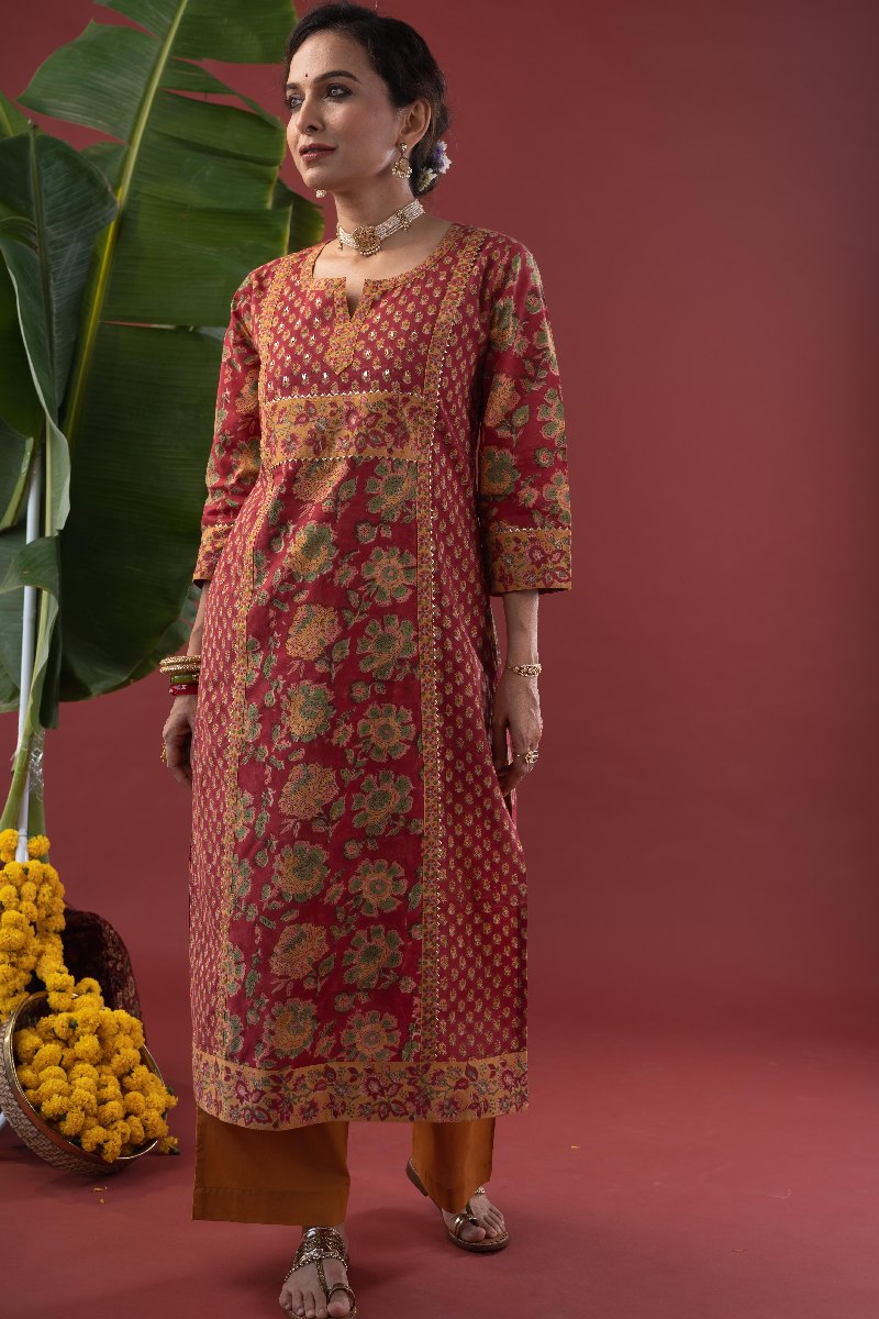 Image for Kusvaa Wkr215 Ahani Cotton Handblock Print Kurta Side