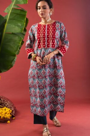 Image for Kusvaa Wkr216 Aradia Cotton Handblock Print Kurta Sleeves