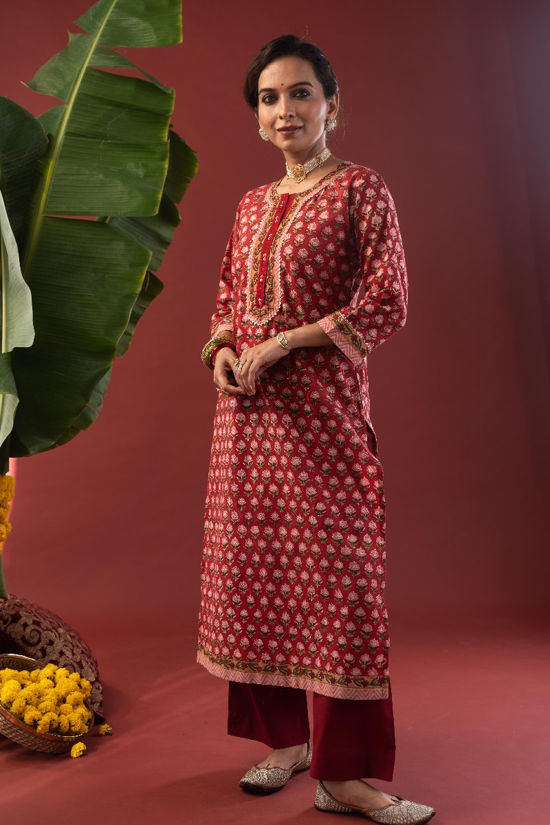 Image for Kusvaa Wkr217 Anvitha Cotton Handblock Print Kurta Front