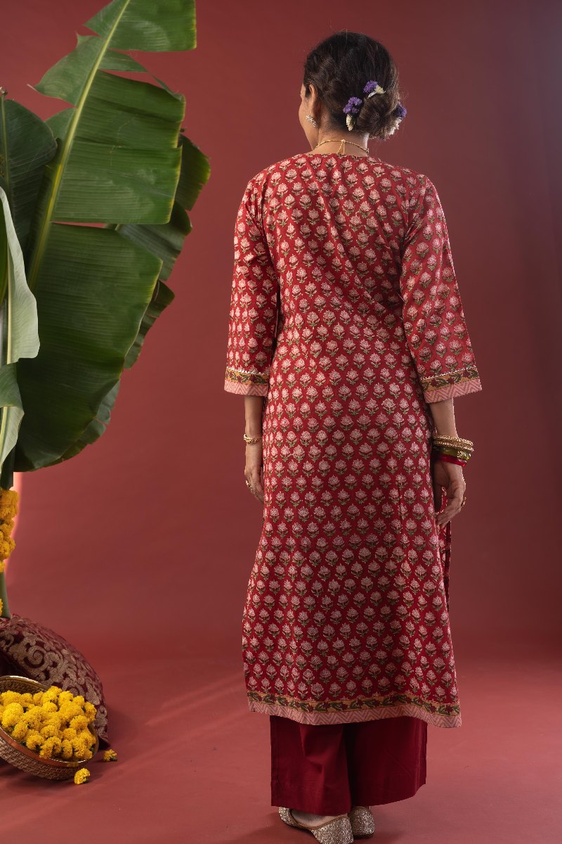 Image for Kusvaa Wkr217 Anvitha Cotton Handblock Print Kurta Neck