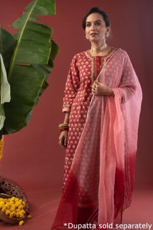 Image for Kusvaa Wkr217 Anvitha Cotton Handblock Print Kurta Sleeves