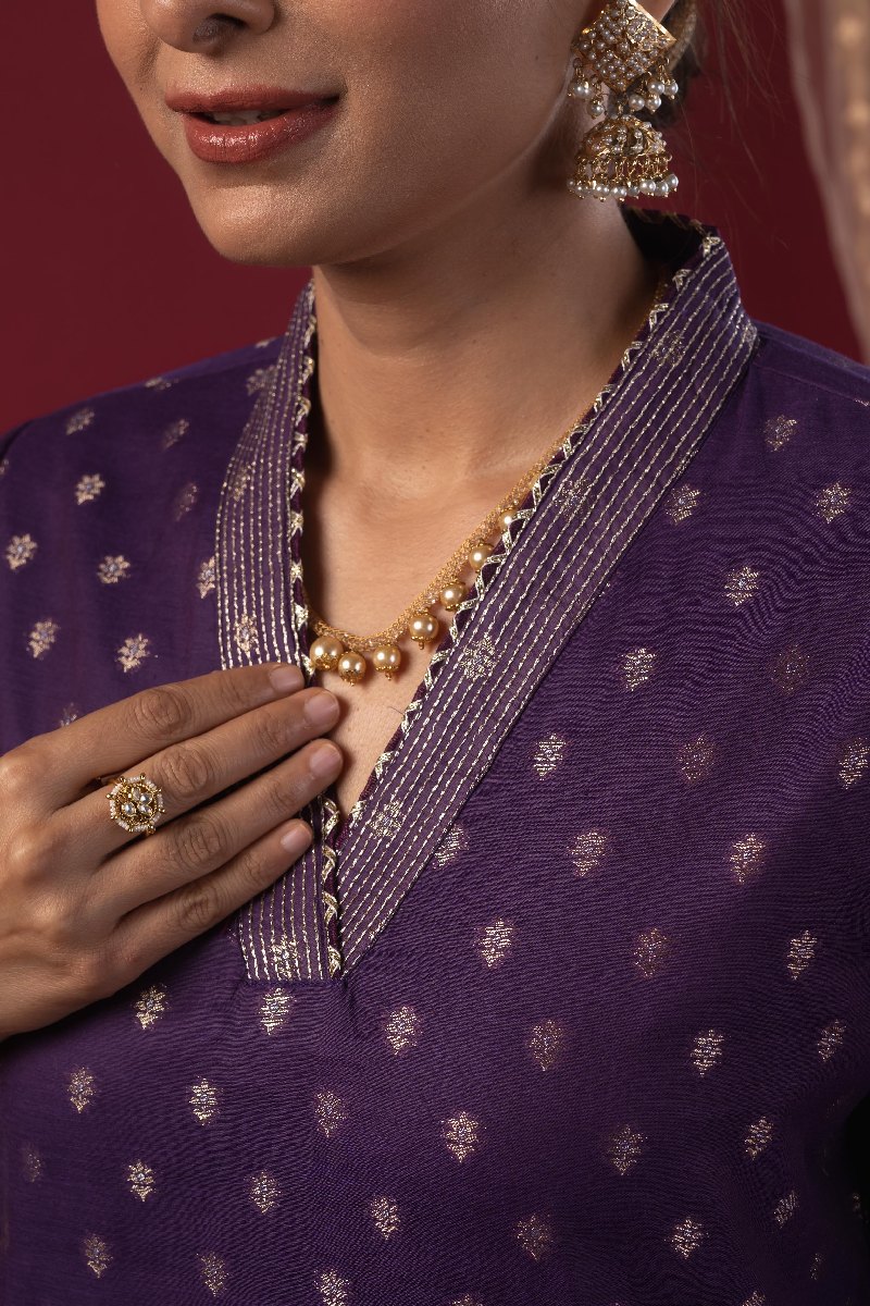 Image for Kusvaa Wkr222 Sia Chanderi Straight Fit Kurta Closeup