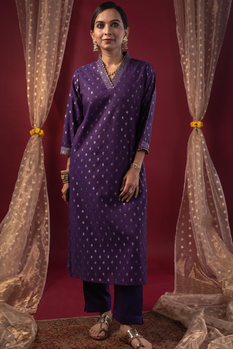 Image for Kusvaa Wkr222 Sia Chanderi Straight Fit Kurta Front