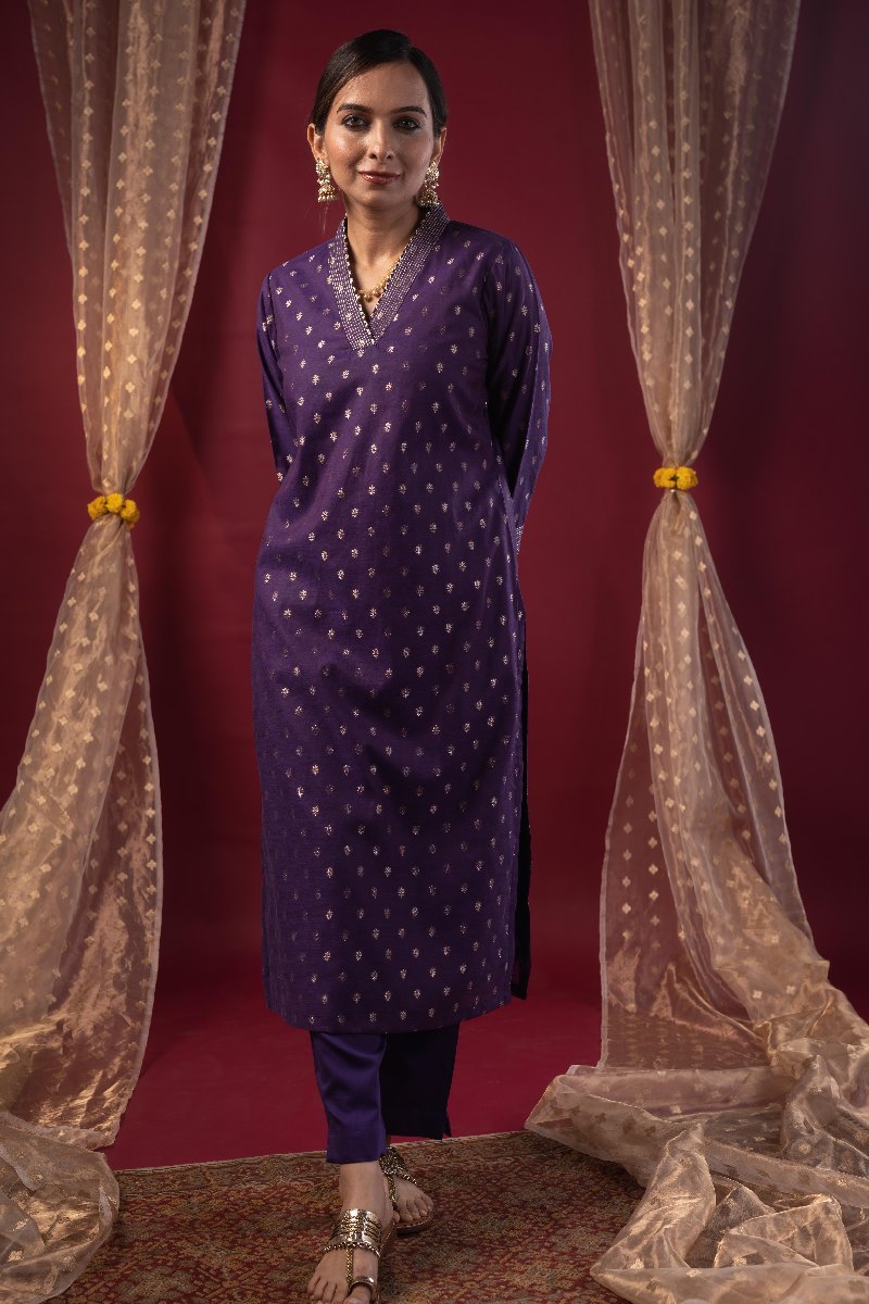 Image for Kusvaa Wkr222 Sia Chanderi Straight Fit Kurta Pocket