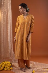 Image for Kusvaa Cood114 Pranashiv Chanderi Kurta Pant Set Neck