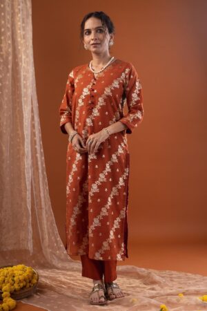 Image for Kusvaa Wkr223 Ayuddha Chanderi Straight Fit Kurta Sleeves