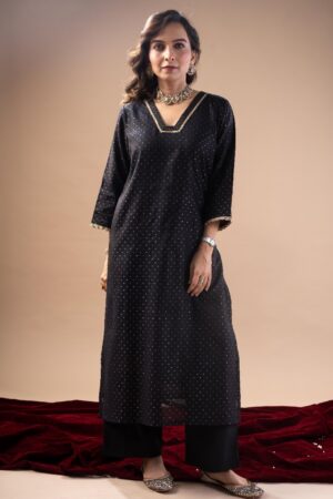 Image for Kusvaa Wkr225 Vritika Chanderi Straight Fit Kurta Sleeves