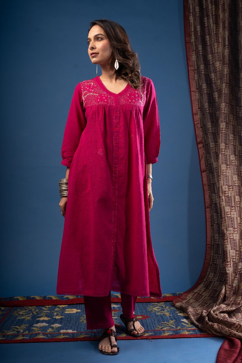 Image for Kusvaa Cood118 Sejal Handloom Cotton Kurta Pant Set Front