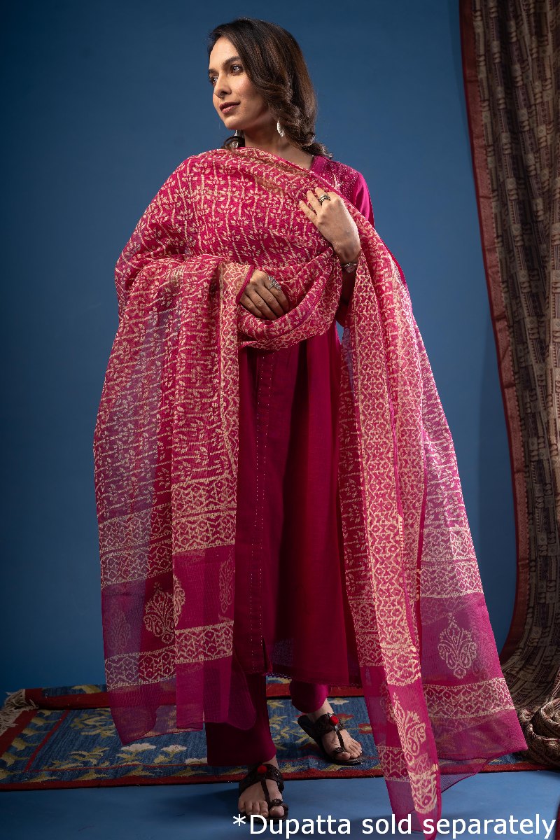 Image for Kusvaa Cood118 Sejal Handloom Cotton Kurta Pant Set Pattern