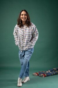 Image for Kusvaa Jak016 Anita Handblock Full Sleeves Jacket Sitting