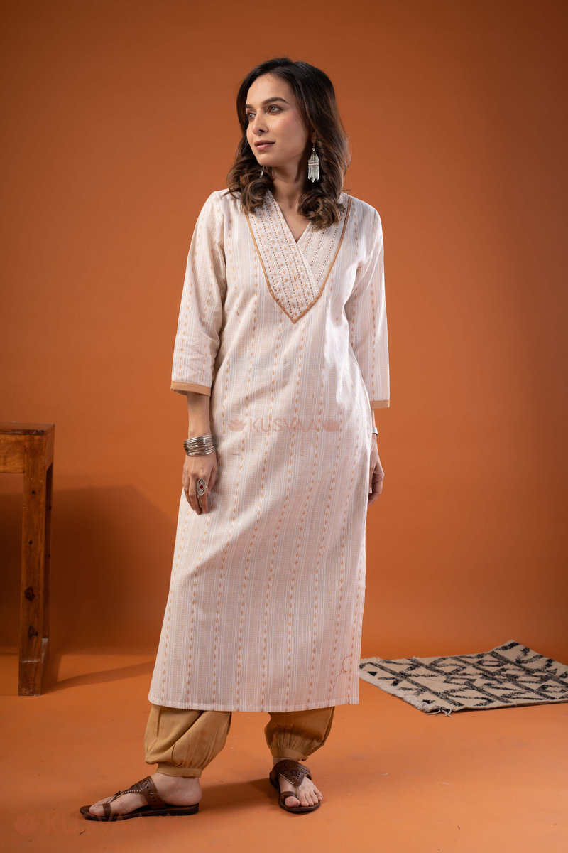 Image for Kusvaa Wkr246 Dewina Handloom Cotton Kurta Neck